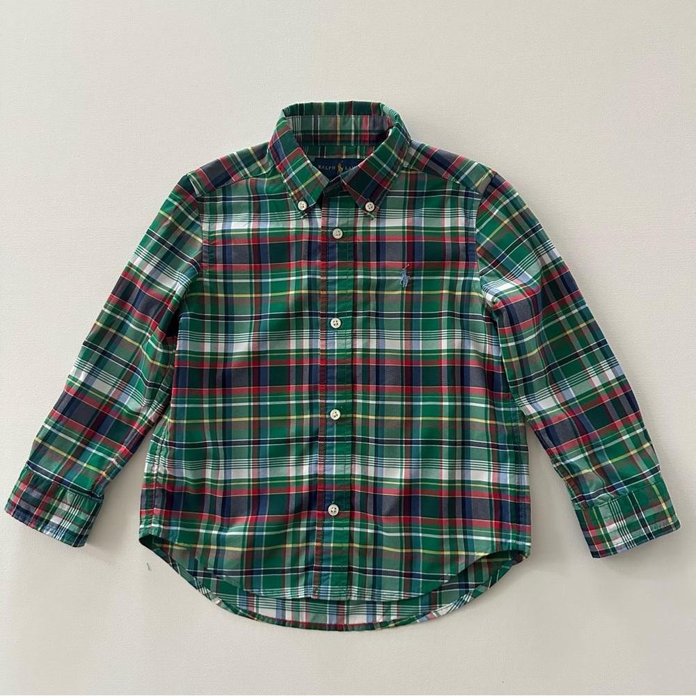 Ralph Lauren 3T Toddler Boy Green Plaid Shirt Holiday Christmas